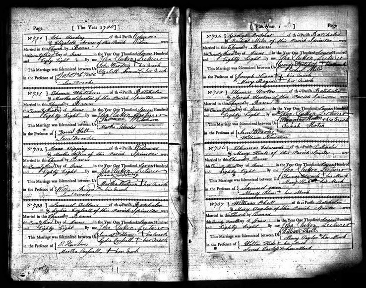 1788 Marriage Thomas Edwards and Mary Hints in Birmingham parents of Sarah Edwards 