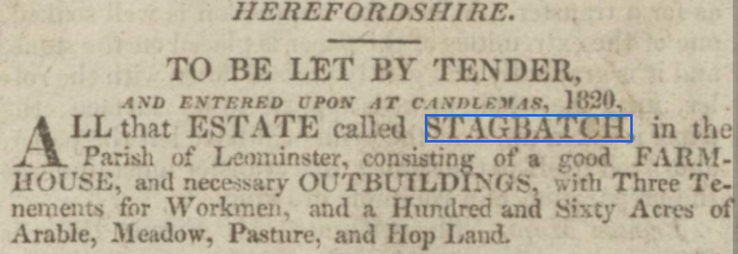 Article 1820 Stagbatch in Herefordshire