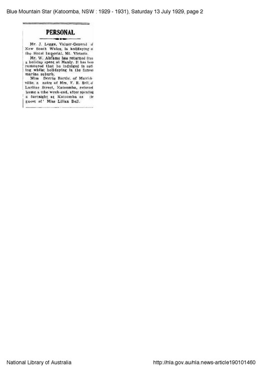 Article 1929 Mrs VR Bell Lurline St Katoomba