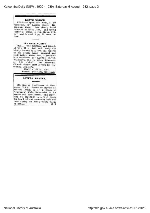 Article 1932 Victor Roy Bell of Lurline St Katoomba WHO IS HE??