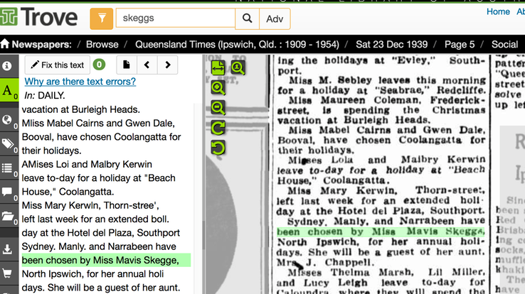 Article 1939 Mavis Skeggs on Holiday in Sydney