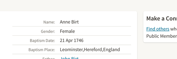 Birth 1746 Ann Birt wife of Thomas Morgan