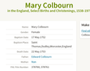 Birth 1752 Mary Colbourn in Dudley