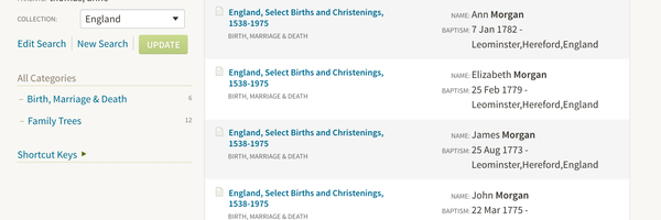 Birth 1775 John Morgan and siblings in Leominster