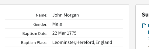 Birth 1775 John Morgan Father of Convict John Morgan in Leominster