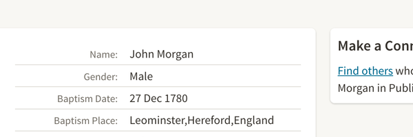 Birth 1780 John Morgan in Leominster to John and Ann possible father to John and William