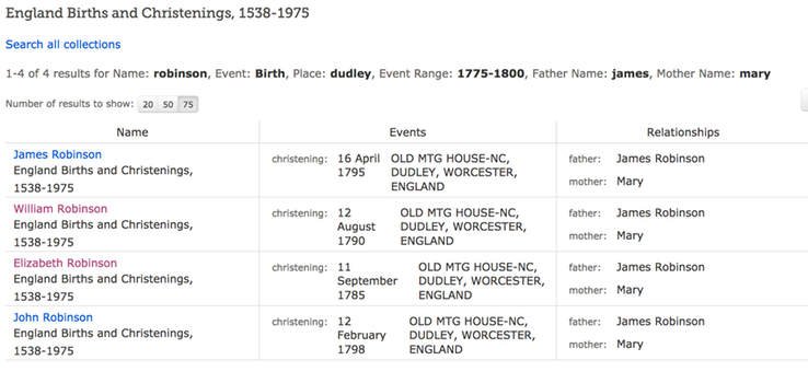 Birth 1798 John Robinson and siblings in Dudley