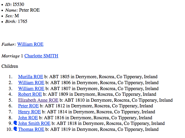 Birth 1810 Elisabeth Anne Roe details of siblings from Roots web