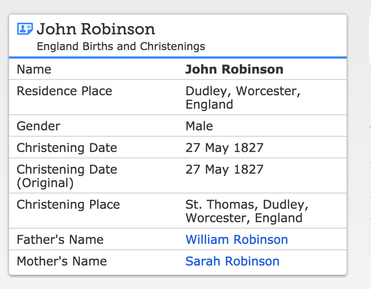 Birth 1827 John Robinson 27th May 1827 in Dudley to William and Sarah