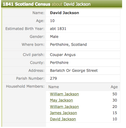 Birth 1831 David Jackson in Perthshire Scotland