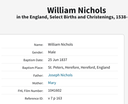 Birth 1837 William Nicholls husband of Mary Ann Watkins