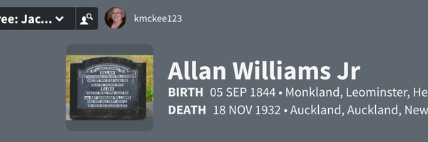 Birth 1844 Allan Williams in Monkland