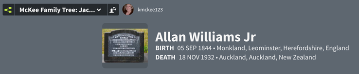 Birth 1844 Allan Williams in Monkland