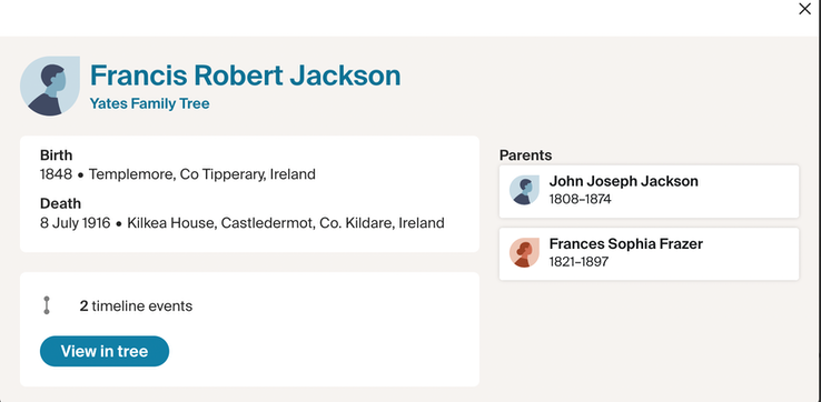 Birth 1848 Francis Robert Jackson to John Joseph and Frances Sophia Frazer