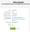 Birth 1877 Alice Beeks or Becks in Leominster wife of young THomas Morgan