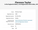 Birth 1884 Florence Taylor daughter of Emma wife of William Nicholls