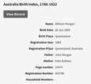 Birth 1884 William Morgan son of John and Kate