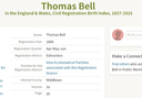 Birth 1890 Thomas Bell at Edmonton Middlesex