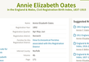 Birth 1892 Annie Elizabeth Oates partner of Thomas Bell