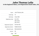 Birth 1900 John Thomas Lello