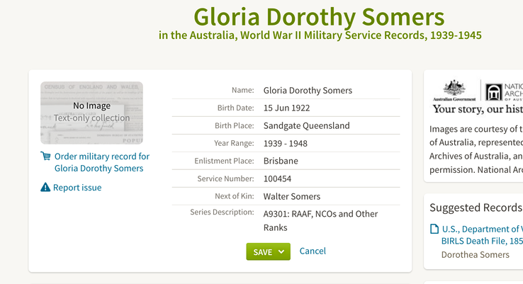 Birth 1922 Gloria Dorothy Somers