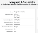 Birth 1946 Margaret A Swindells daughter of Margaret Morgan