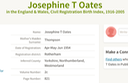 Birth 1954 Josephine T Oates daughter of Thomas Bell Oates