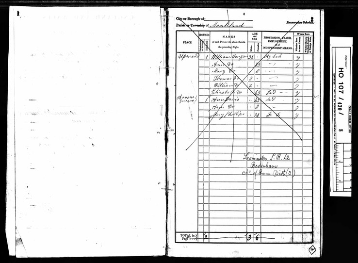 Census 1841 William Morgan in Upper End Monkland with mother Elizabeth age 65