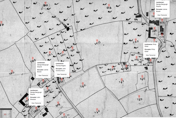 Census 1842 Map of Upper End and Wall End owners and Occupiers