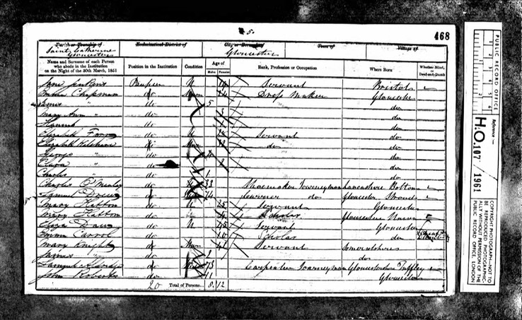 Census 1851 Charles O'Mealey first husband of Louisa wife of William Robinson