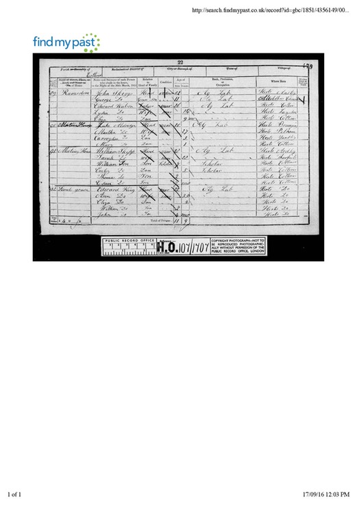 Census 1851 John Skeggs (born 1794) Livving in Royston with Grandson George age 11