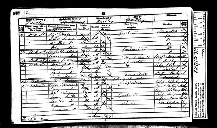 Census 1851 William Coulbourn Robinson as a Cordwainer with second wife Louisa in Dudley