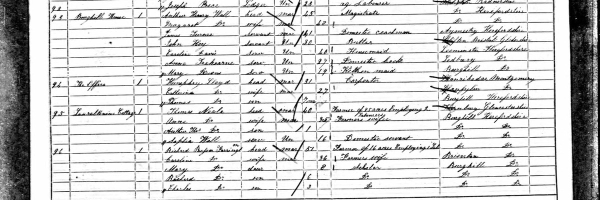 Census 1861 Arthur Henry Wall owner of Stretford Court living Burghill