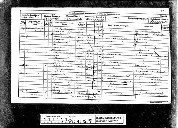 Census 1861 William Nicholls in All Saints Hereford brick maker