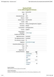 Census 1861 Samuel Bell (brother of George Bell) with wife Charlotte and mother in law