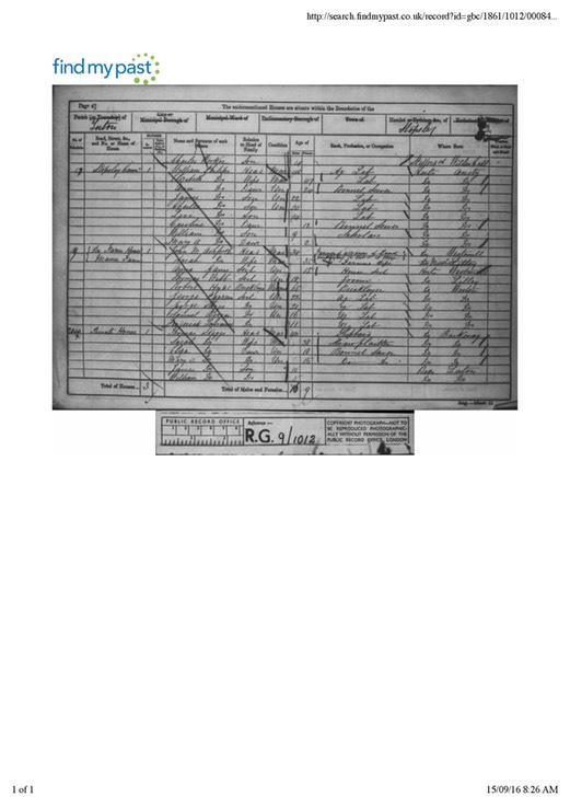 Census 1861 Thomas Skeggs (born1821) Living in Luton