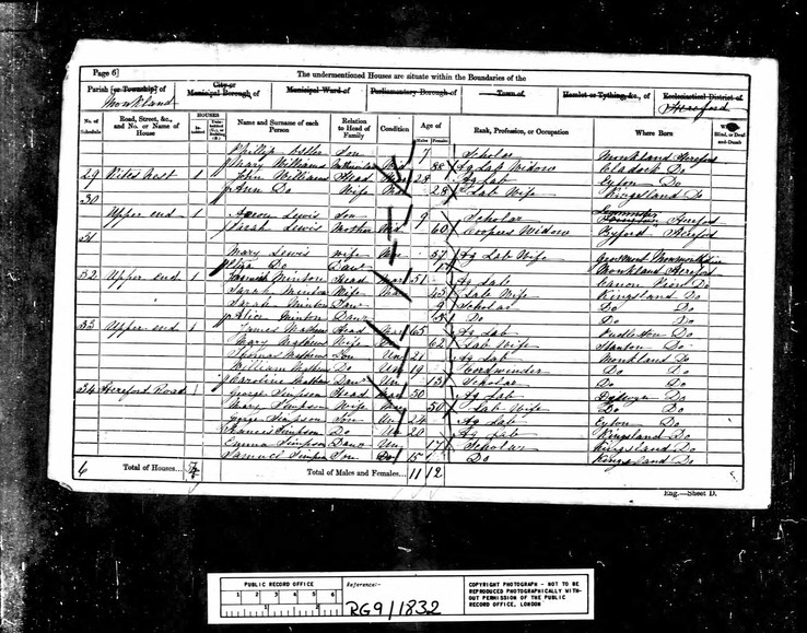 Census 1861 Upper End 3 house Lewis, Minton and Mathews