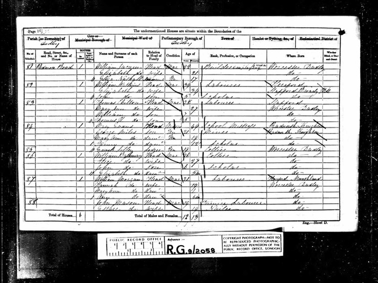 Census 1861 William Morgan and partner Hannah pre Eliza in Dudley