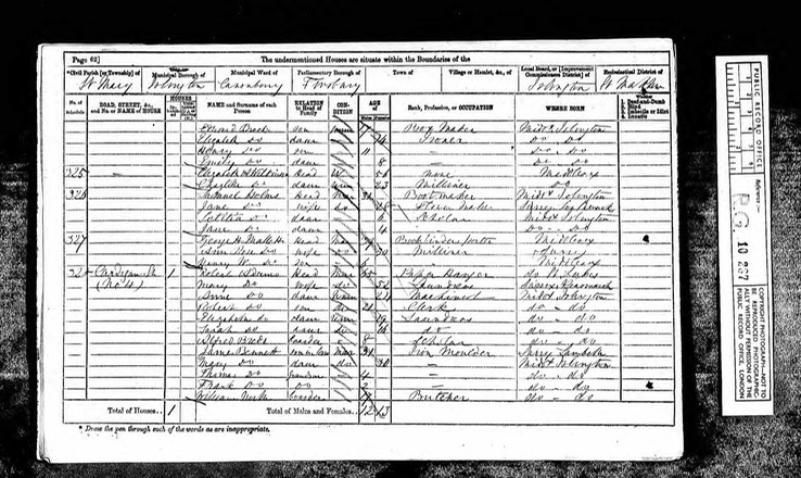 CENSUS 1871 Elizabeth Adams with father Robert Adams (Paper Hanger) and mother Mary Adams