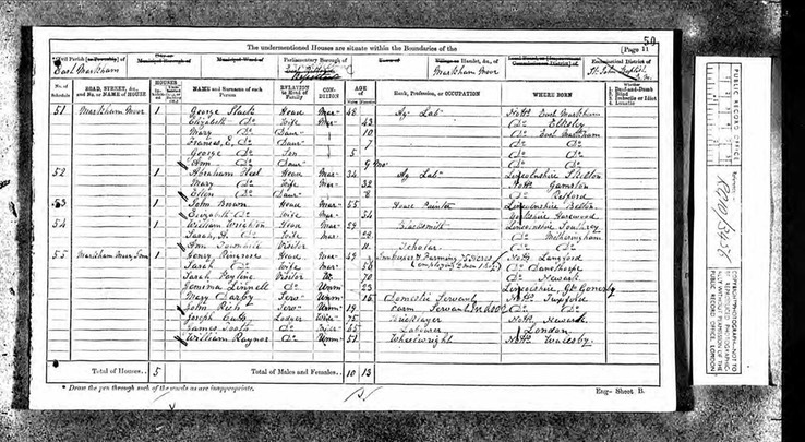 Census 1871 Elizabeth Slack nee Bell in Markham with husband George