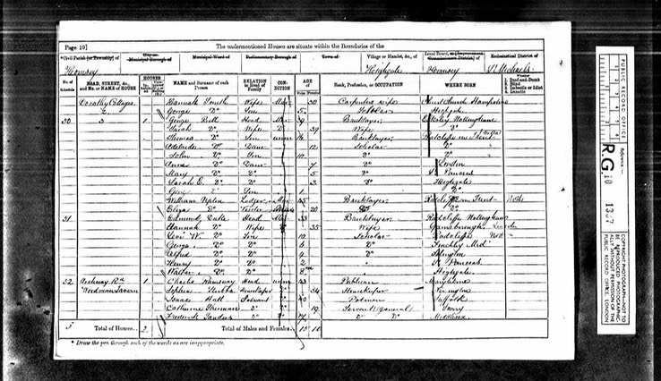 CENSUS 1871 George Bell and Sarah Bell incorrectly spelt George Rell with 7 children at Dorothy Cottages