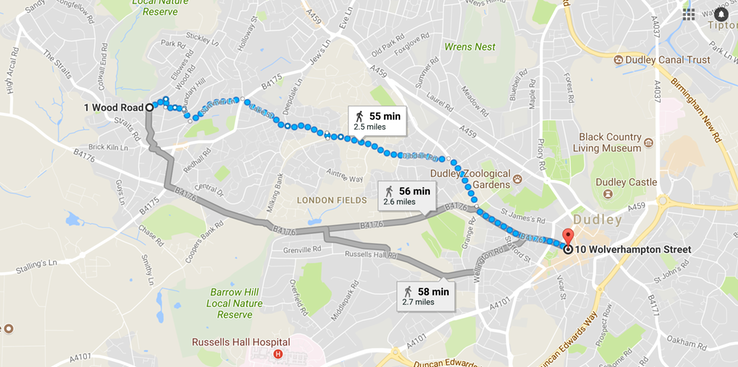 Census 1871 Map of 1 Wood St William Morgan to 3 Wolverhampton St Elizabeth Robinson in Dudley