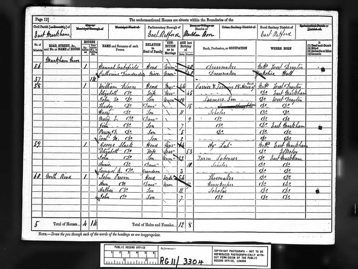 Census 1881 Elizabeth Slack nee Bell in Markham