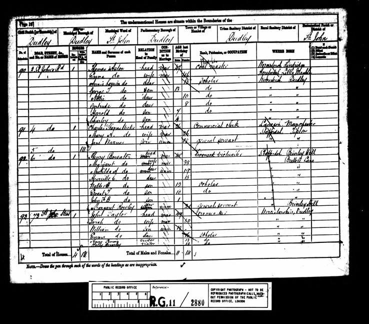 Census 1881 Emma Taylor who married William Nicholls