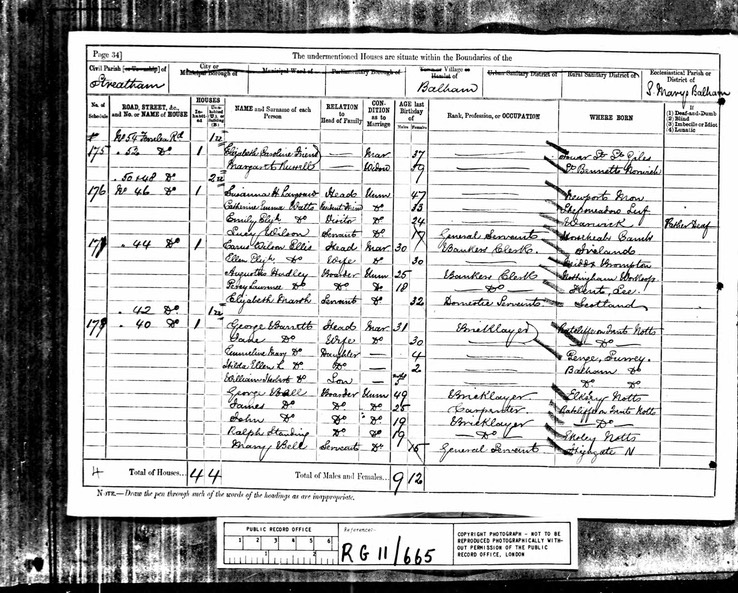 CENSUS 1881 George Bell (noted as Ball) Bricklayer at Streatham age 49 Born Elkesley