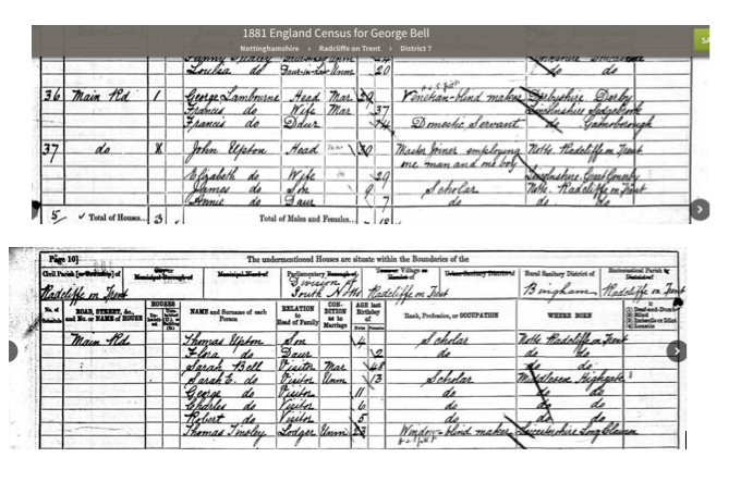 CENSUS 1881 Sarah Bell at Radcliffe while George is in London Balham