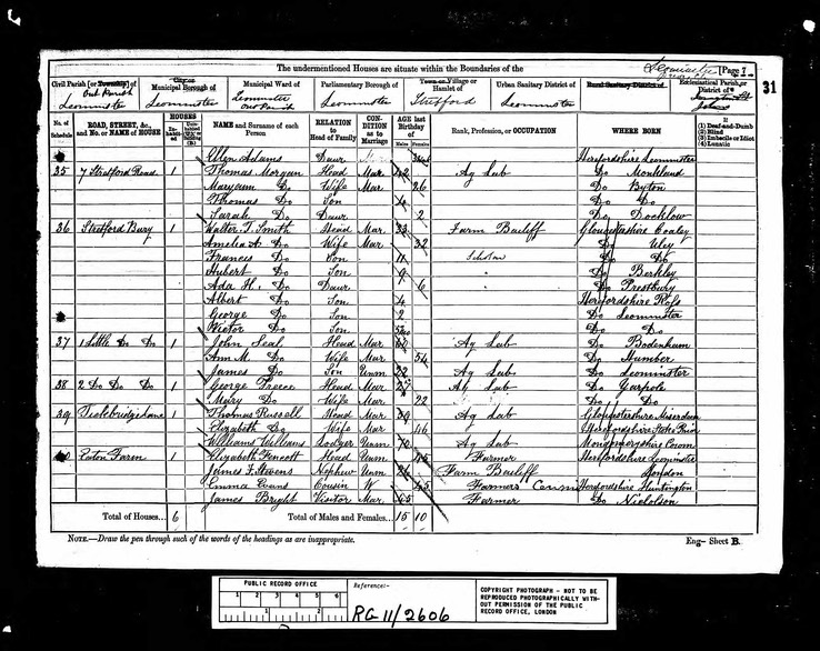 Census 1881 Thomas Morgan in Stretfordbury Leominster with wife Mary Ann