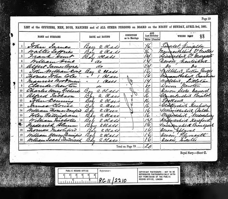 Census 1881 William Nicholls on Royal Adelaid Naval ship in Plymouth