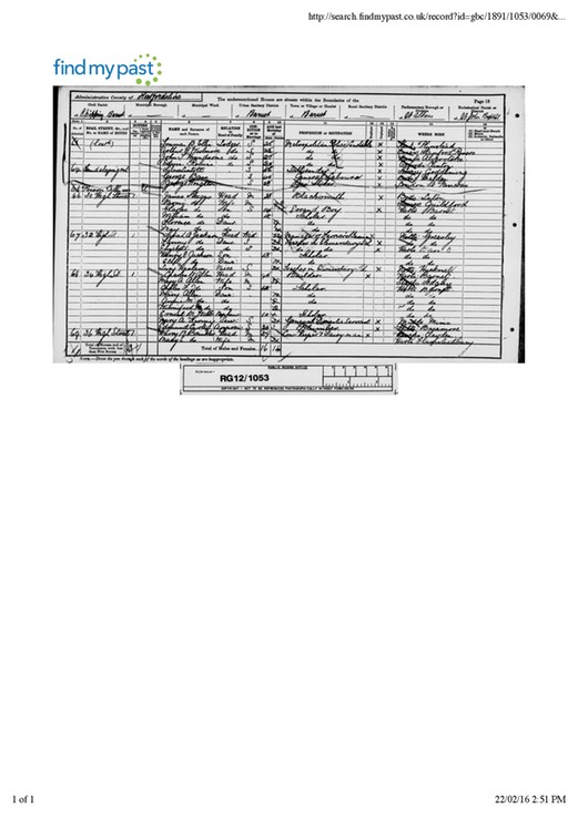 Census 1891  James Skeggs (born 1855) and Naomi, (step daughter Naomi left home) Living in Barnet