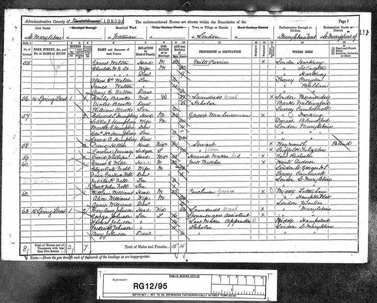 Census 1891 Albert Edward Walton husband of Gertrude Bell